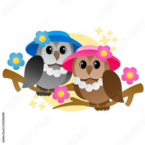 Illustration of Owl  Wearing A Hat Cartoon  Cute Funny Character with  Flat Design