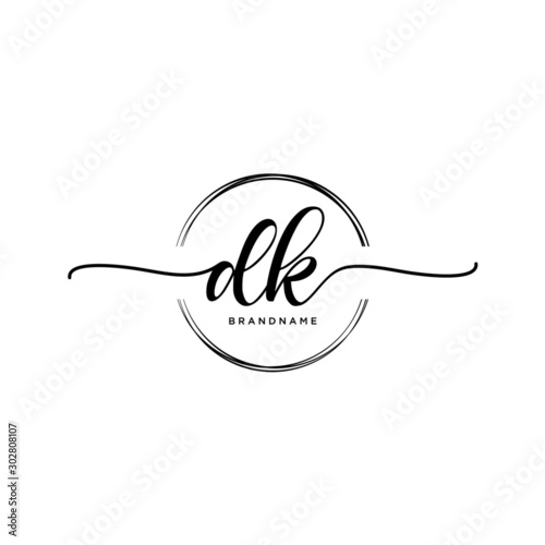 DK Initial handwriting logo with circle template vector.