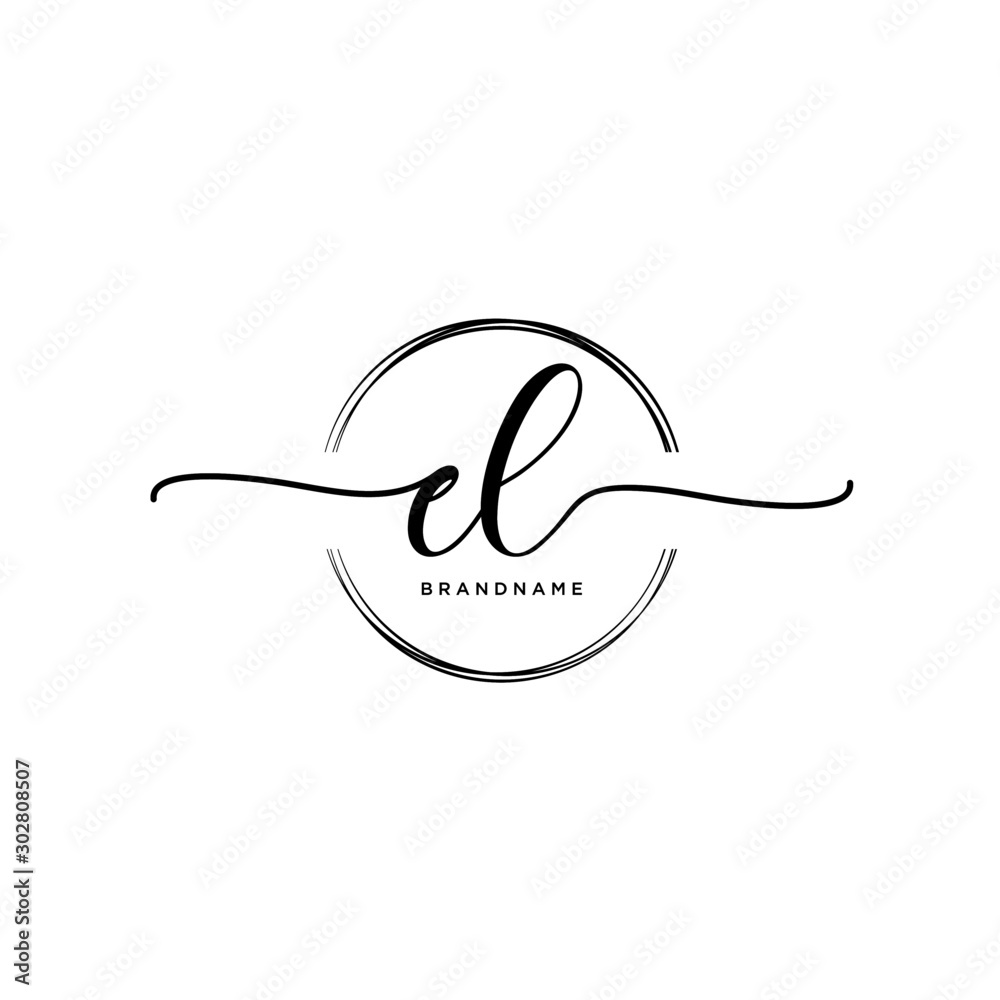 EL Initial handwriting logo with circle template vector. - obrazy, fototapety, plakaty 