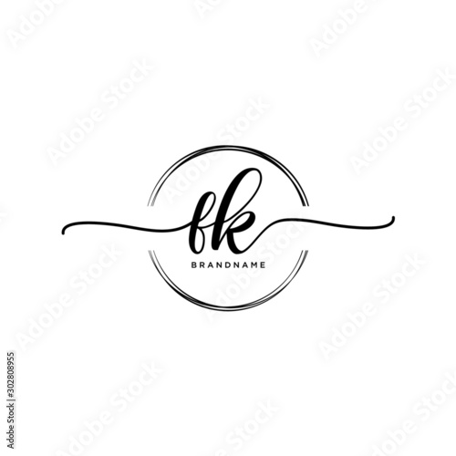 FK Initial handwriting logo with circle template vector.