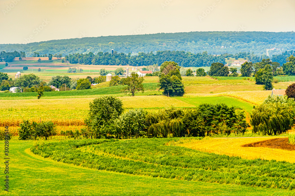 Amish country farm barn field agriculture in Lancaster, PA US