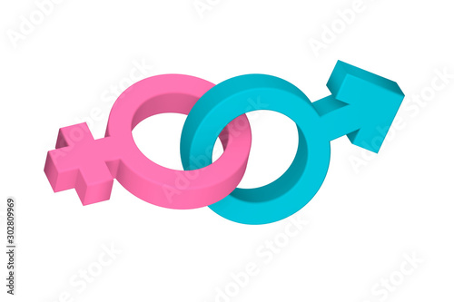 Gender symbol to indicate male and female, sex icon - 3d render flat style