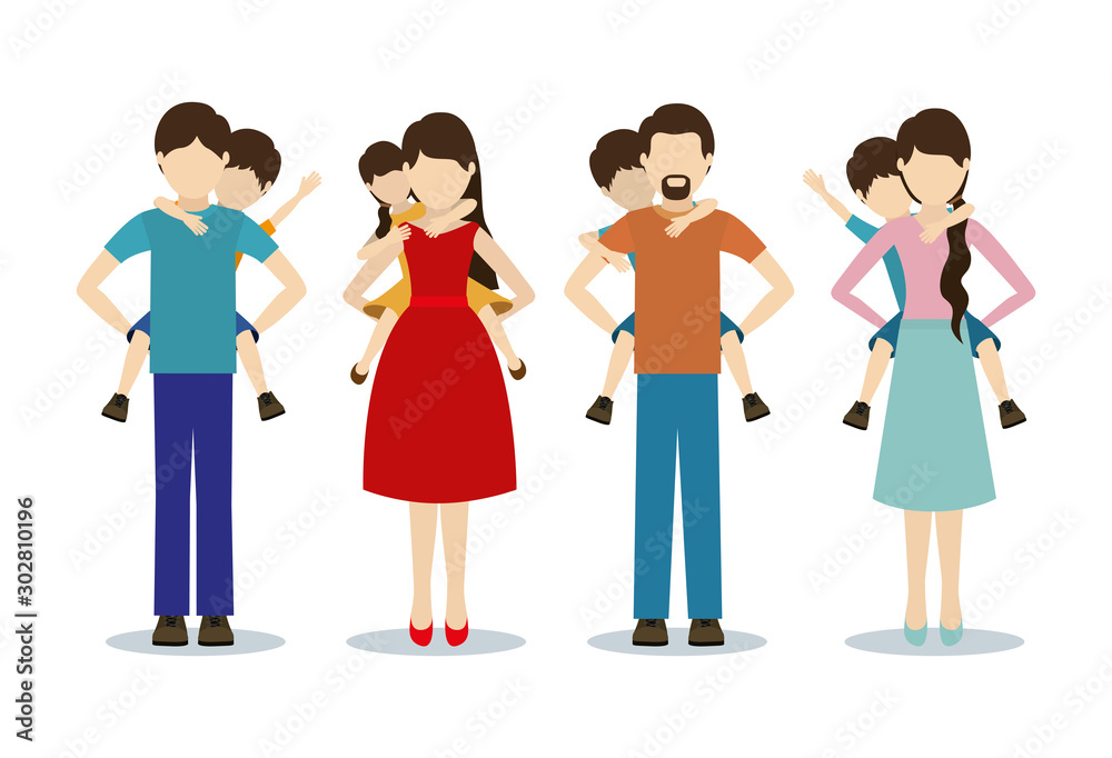 Fathers and mothers with sons vector design Fathers and mothers with sons vector design