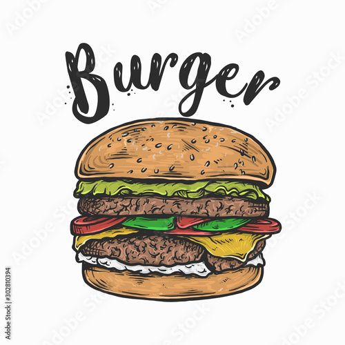 Hand drawing vintage burger logo vector illustration