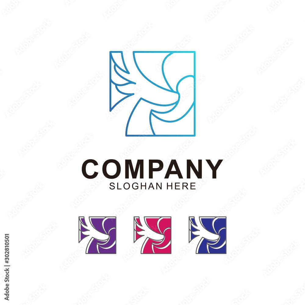 Colorful Deer With Square Logo Design Line