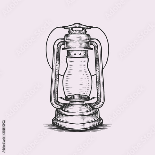 Handdrawn vintage lantern vector illustration