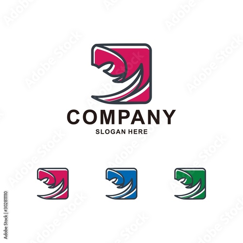 Colorful Rhino With Square Logo Design Outline