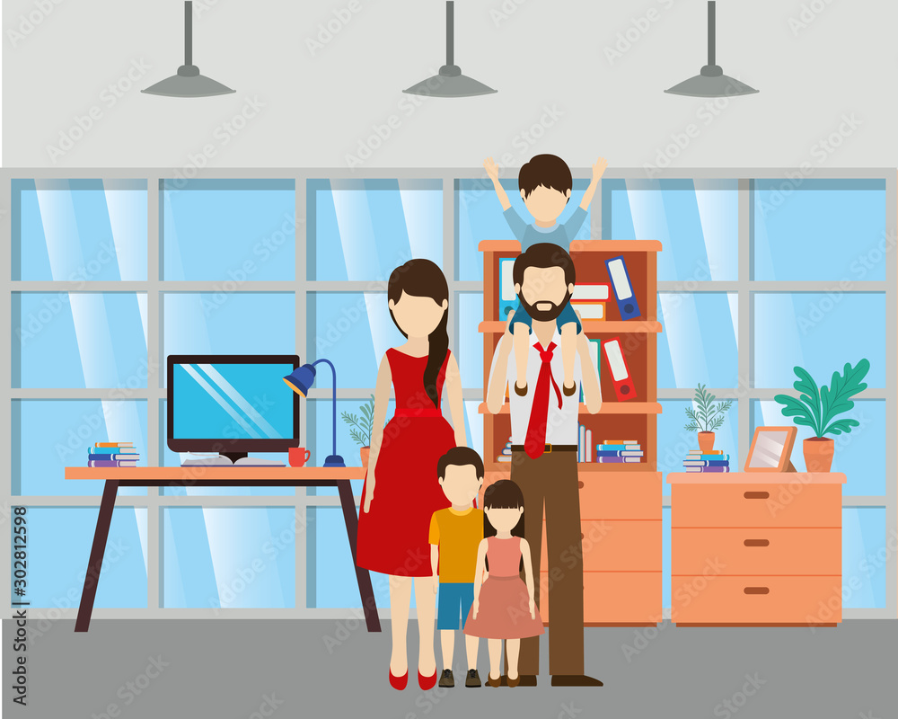 Father and mother with sons vector design Father and mother with sons vector design