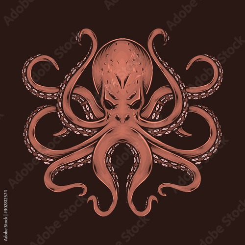 Hand drawing vintage octopus vector illustration