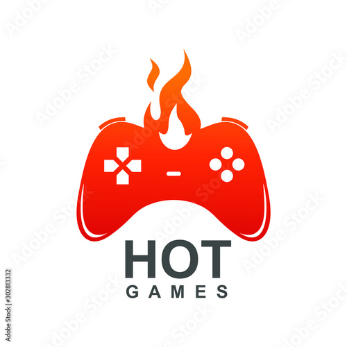 Game pad With Fire Logo Design Vector
