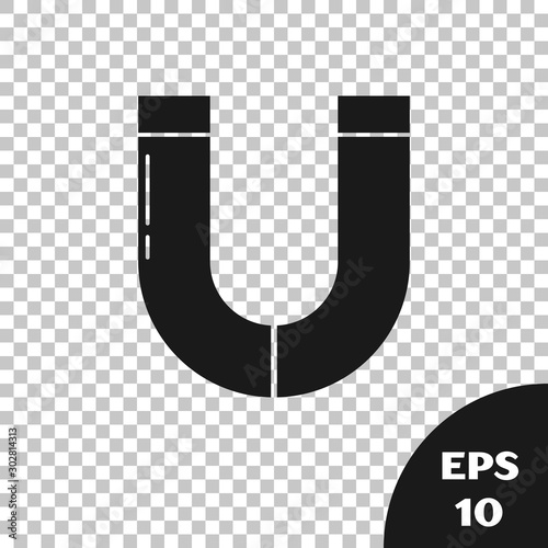 Black Magnet icon isolated on transparent background. Horseshoe magnet, magnetism, magnetize, attraction. Vector Illustration