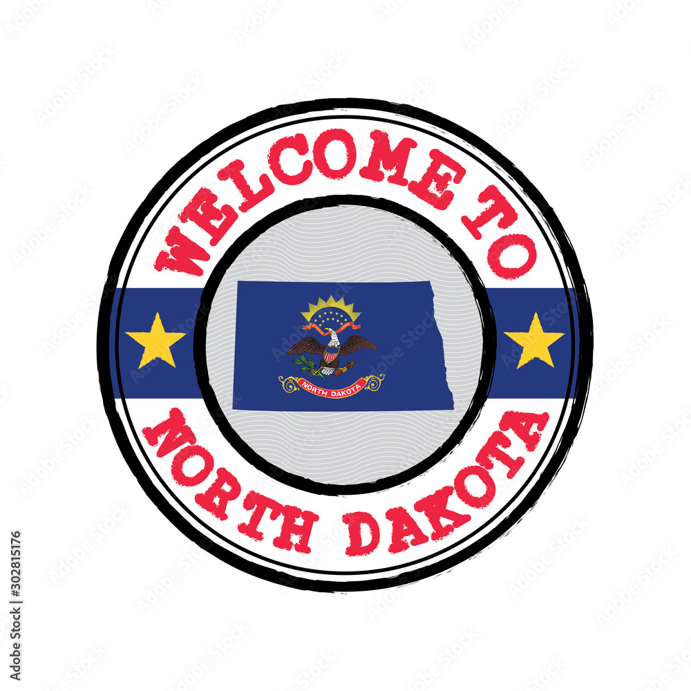 Vector stamp of welcome to North Dakota with map outline of the states in center. the states of America. Vector stamp of welcome to North Dakota with map outline of the states in center. the states of America.