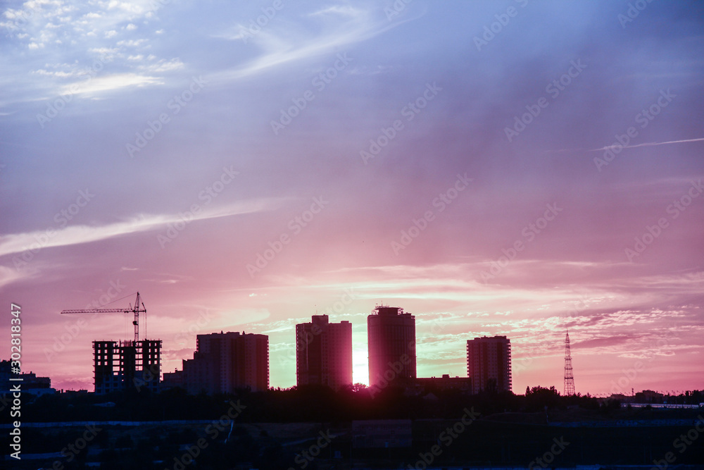 sunset over city