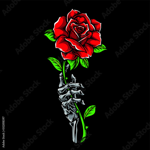 hand skeleton holding rose vector