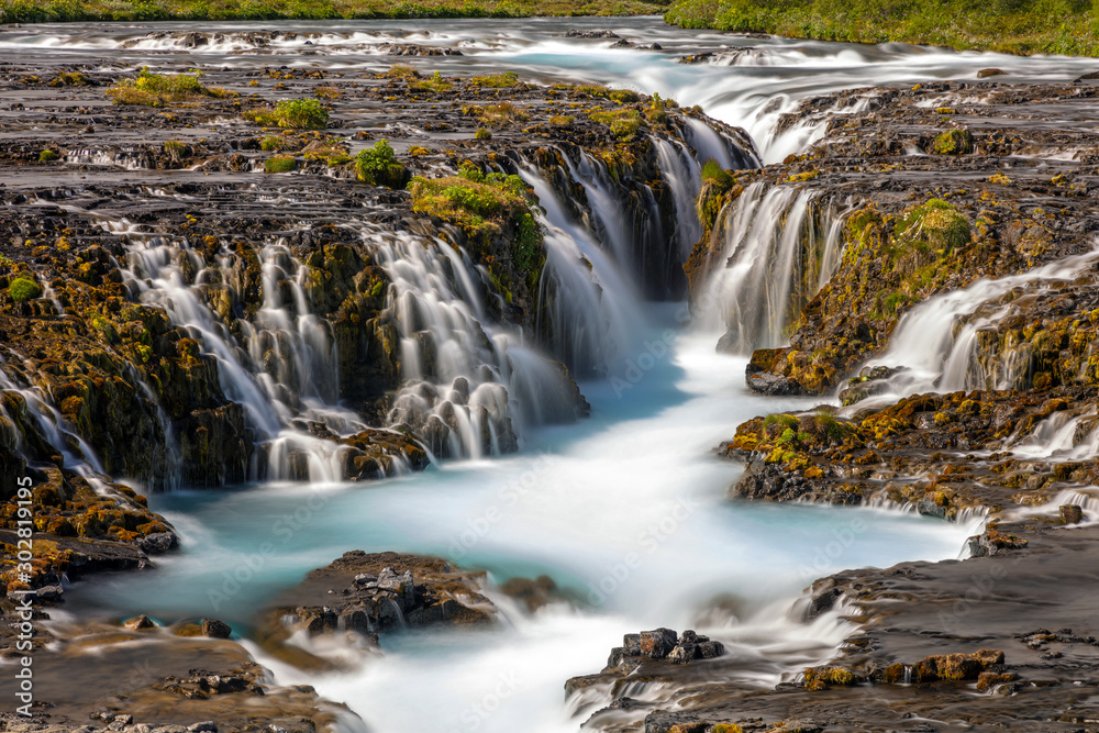 Bruarfoss Waterfall on the West of Iceland beautiful waterfall with Blue water on the Golden circle.