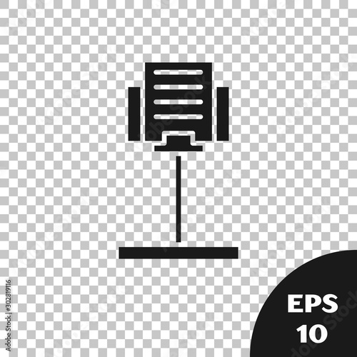 Black Music stand icon isolated on transparent background. Musical equipment. Vector Illustration
