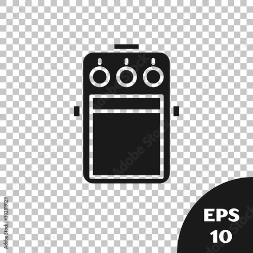 Black Guitar pedal icon isolated on transparent background. Musical equipment. Vector Illustration