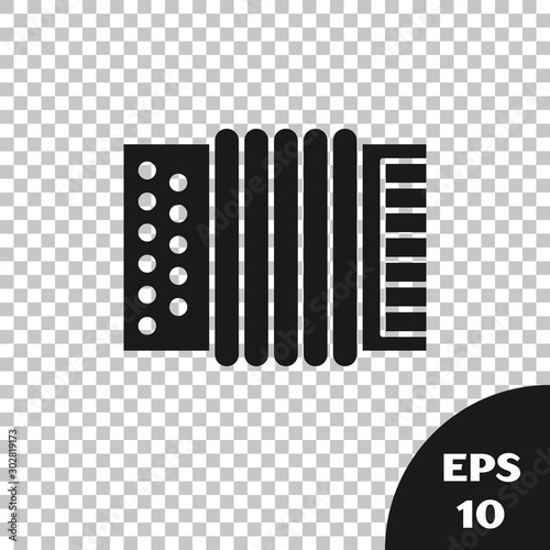Black Musical instrument accordion icon isolated on transparent background. Classical bayan, harmonic. Vector Illustration