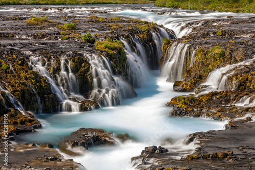 Bruarfoss Waterfall on the West of Iceland beautiful waterfall with Blue water on the Golden circle. © peteleclerc