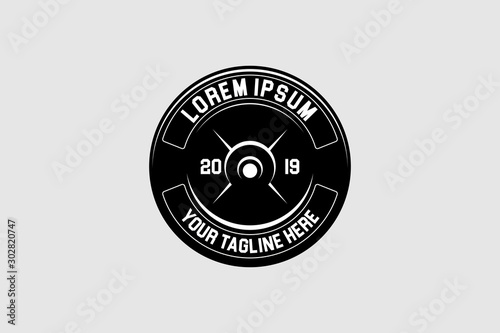simple weight plate barbell logo template