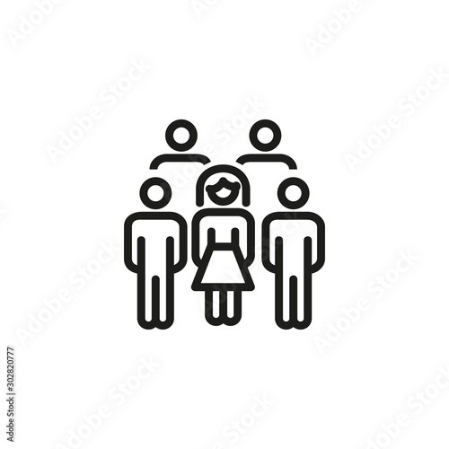 Engineer team thin line icon. Group of men and woman, staff, employees isolated outline sign. Engineering people concept. Vector illustration symbol element for web design and apps