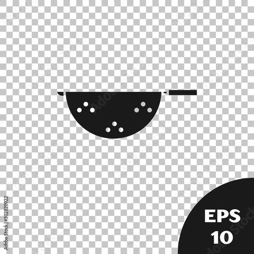 Black Kitchen colander icon isolated on transparent background. Cooking utensil. Cutlery sign. Vector Illustration