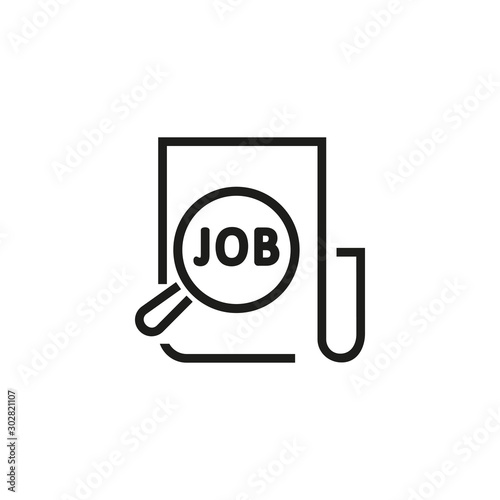 Job ads thin line icon. Document, newspaper, magnifying glass isolated outline sign. Job search concept. Vector illustration symbol element for web design and apps