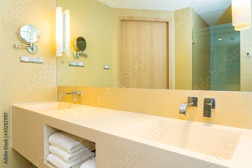 White sink with water faucet decoration in bathroom