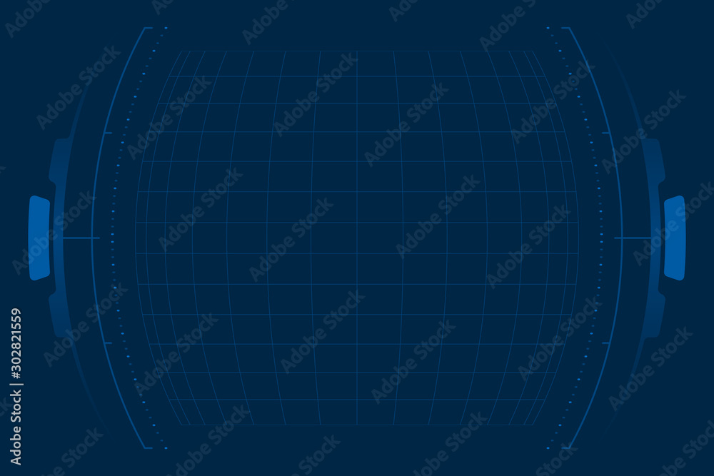HUD center sphere grid dashboard display on blue background. HUD center sphere grid dashboard display on blue background.