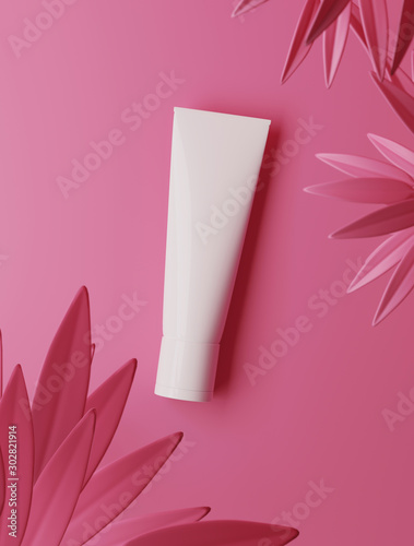 3D rendering Cosmatic Beauty white blank plastic containers product package on pastel colors Background