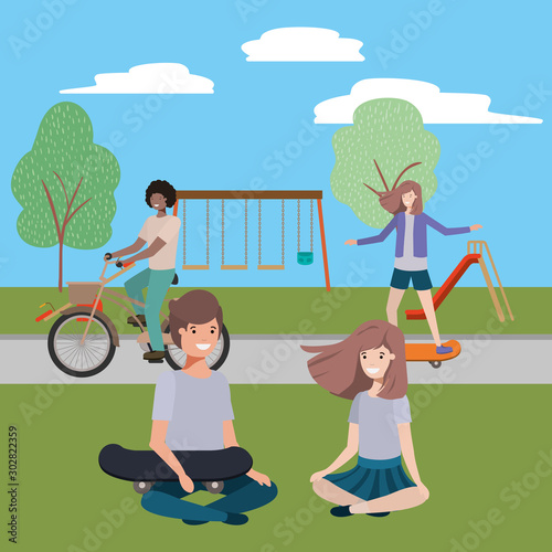 People in the park vector design