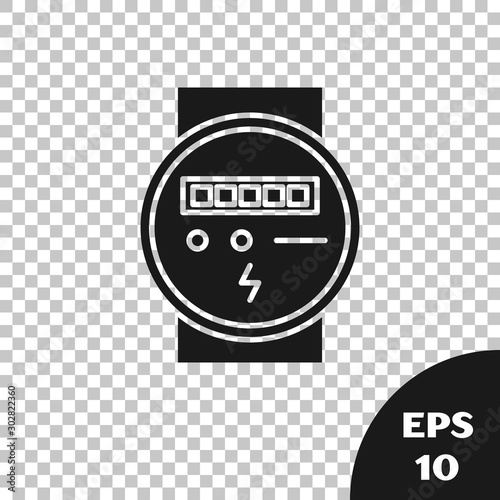 Black Electric meter icon isolated on transparent background. Vector Illustration photo