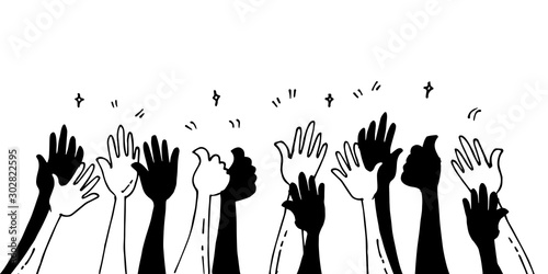 doodle of hands up,Hands clapping. applause gestures. congratulation business. vector illustration