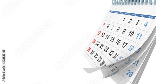calendar empty space for your text and white background - 3d rendering