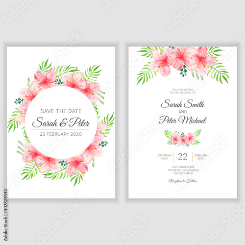 Tropical floral wedding invitation watercolor style