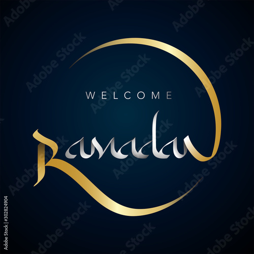 welcome Ramadan kareem greeting logo design on template islamic crescent vector illustration