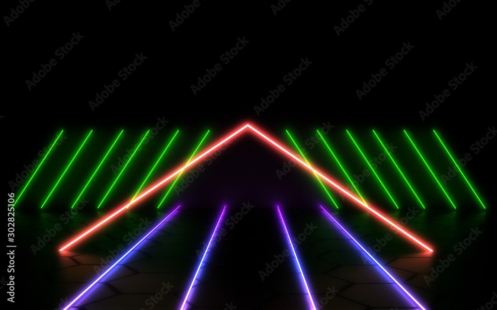 Fototapeta premium 3D abstract background with neon lights . 3d illustration