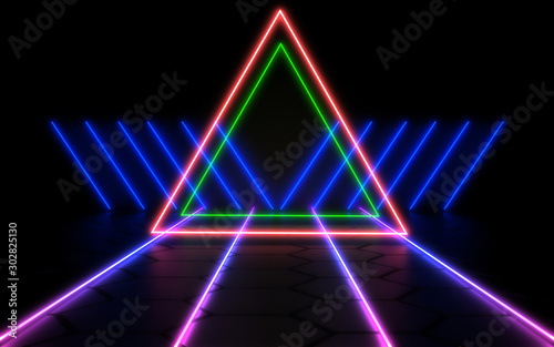 3D abstract background with neon lights . 3d illustration3