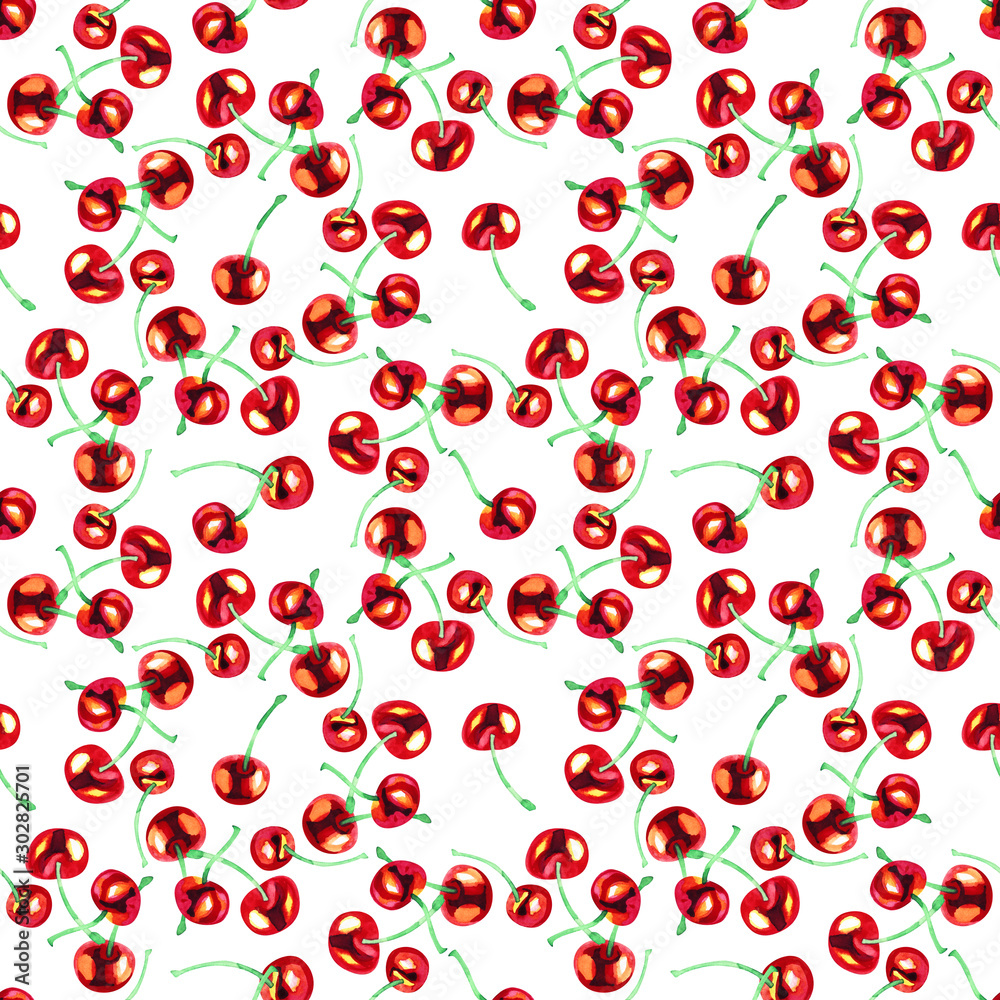 Watercolor seamless pattern with cherries. Hand drawn design. Hand drawn illustration. Watercolor seamless pattern with cherries. Hand drawn design. Hand drawn illustration.