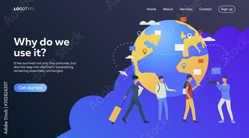 Flat vector illustration of traveling people. Trip, business. Tourism concept for banner, website design or landing web page