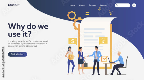 People agreeing on contract. Money, deal, partners technology flat vector illustration. Business concept for banner, website design or landing web page