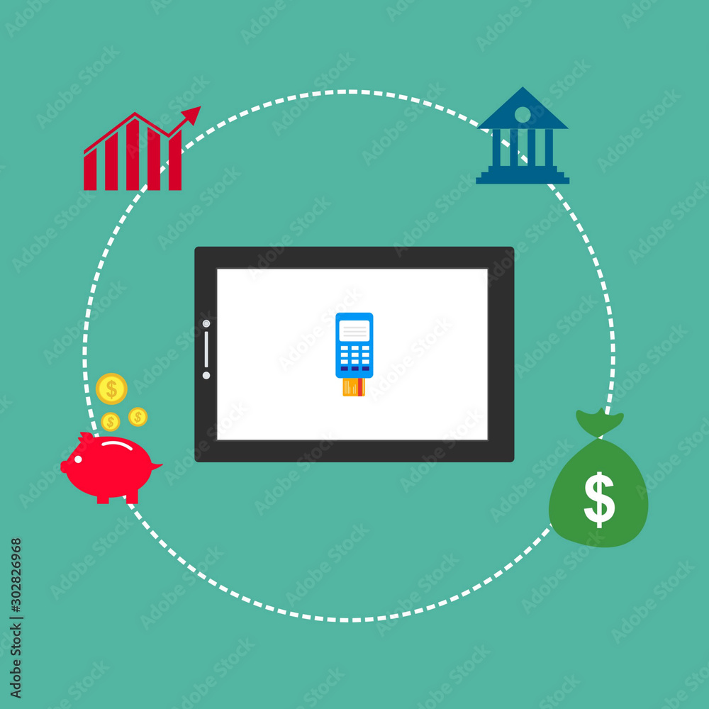 Online payment on tablet pc vector illustration. Business concept for M-Commerce, easy to use and highly customizable. Modern vector illustration concept, isolated on colored background Online payment on tablet pc vector illustration. Business concept for M-Commerce, easy to use and highly customizable. Modern vector illustration concept, isolated on colored background