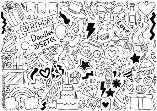 hand drawn party doodle happy birthday