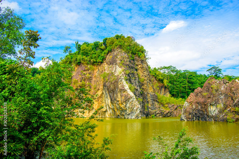 Landscape view of an old granite quarry in Little Guilin, Singapore