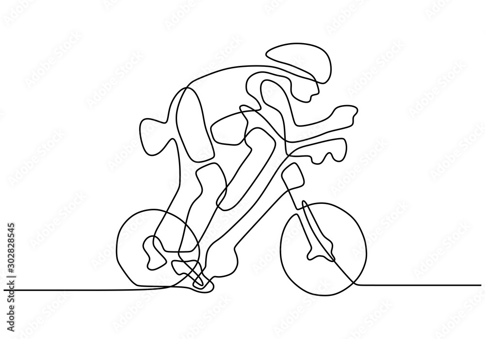 Continuous one line drawing of person riding bicycle on sport game  competition. A man with bike going fast on the tournament. Stock Vector |  Adobe Stock