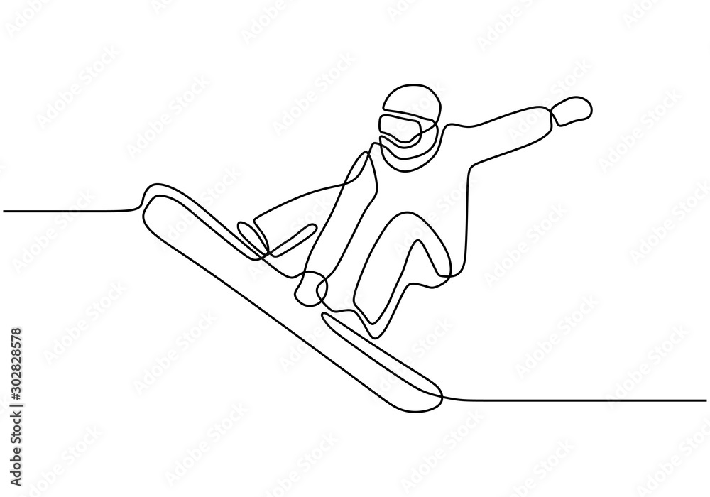 Onderling verbinden vergeetachtig Buiten adem Continuous one line drawing of winter sport of snowboarding. A man on the  snowboard jumping freestyle. Vector minimalism design. Stock Vector | Adobe  Stock