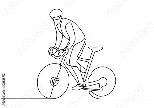 continuous one line drawing of sport Cycling triathlon. Bicycle athlete or cyclist riding on the street. Vector illustration health concept