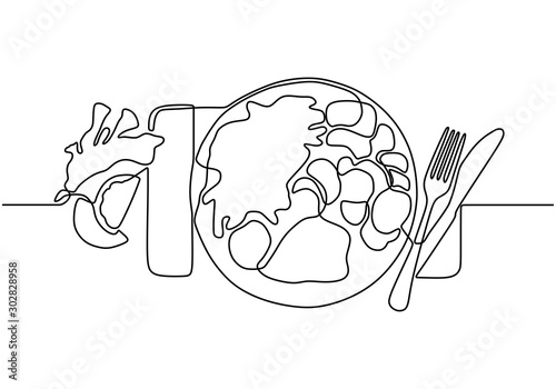 Food On The Plate Continuous One Line Drawing Vector Meal For Eating Minimalism Illustration Hand Drawn Sketch Doodle Lineart Design Stock Vector Adobe Stock