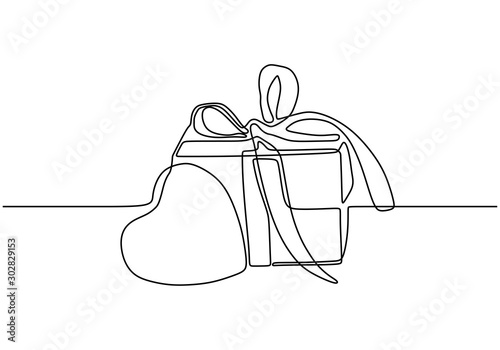 Gift one line drawing. Vect...