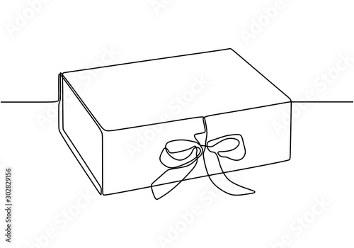 Gift one line drawing. Vect...